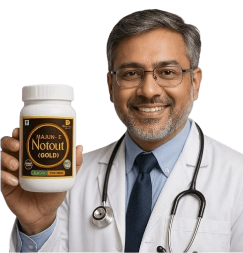 Doctor holding MAJUN-E NOT OUT (GOLD) - Expert endorsed herbal supplement